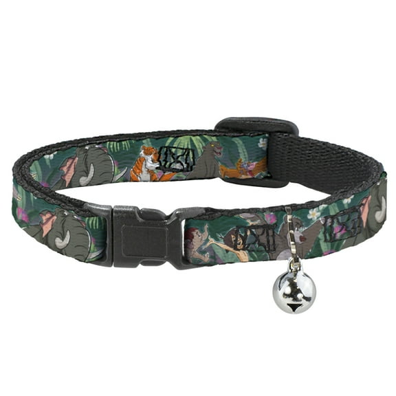 Disney Breakaway Cat Collar With Bell, Plastic Clip, Easy Adjustable, The Jungle Book 8 Character Group Greens, 8.5 to 12 Inches 0.5 Inch Wide