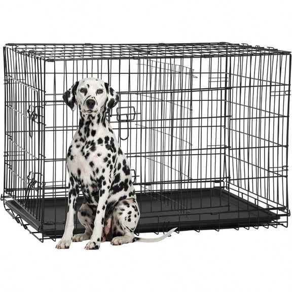 Extra Large Dog Crate Dog Kennel Cage with Double Door48 inch Folding Metal Wire Dog Cage with Removable TrayDivider Panel Pet Crate for Large Dogs Black