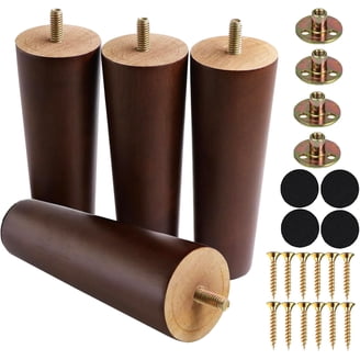 4 Pack 6" Wooden Furniture Legs - Black Solid Wood Bun Feet With M8 Bolts & T-Nuts For Sofa, Table, Cabinet