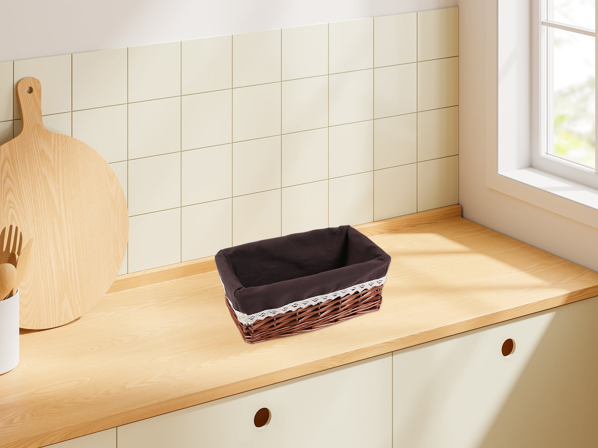 Unique Bargains 1 Pack Wicker Basket with Cloth Coffee 10.2*5.9*4.3in
