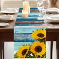 thumbnail image 3 of Table Runners 70 Inches Long Dress Scarves, Spring Sunflowers Farmhouse Coffee/Dining/Kitchen Table Decor, Holiday Table Runner, Yellow Floral Turquoise Farmhouse Wood Grain 13x70 Inch, 3 of 9