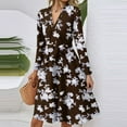 thumbnail image 4 of WTOBBY Women's Fashion Casual V-Neck Long Sleeve Waist Floral Print Midi Dress Feminine Floral Pattern with Accentuated Waist for Spring Versatile Length for Work and Play,Brown M, 4 of 5