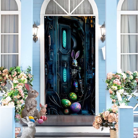 Bunny Decor Easter, Easter Door Curtain Suitable For Large Party Supplies Room Garden Wall Decoration Holiday Decoration Background
