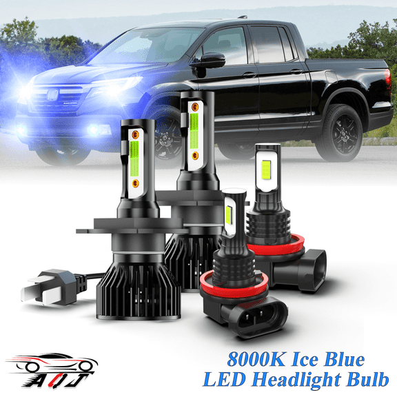 8000K Ice Blue LED Bulb for Honda Ridgeline 2006-2014 High-Low Beam Headlight   Foglight Bulbs Combo Pack of 4