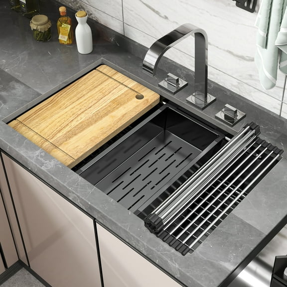 Uforic 16 Gauge Kitchen Sink Drip-in Stainless Steel Sink, with Built-in Ledge & Accessories, Heavy-Duty for Workstation, RV, Prep Kitchen, or Bar