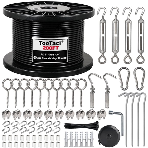 Kit de cables de acero con revestimiento de vinilo negro, 1/8, 200 pies, de TootaCi