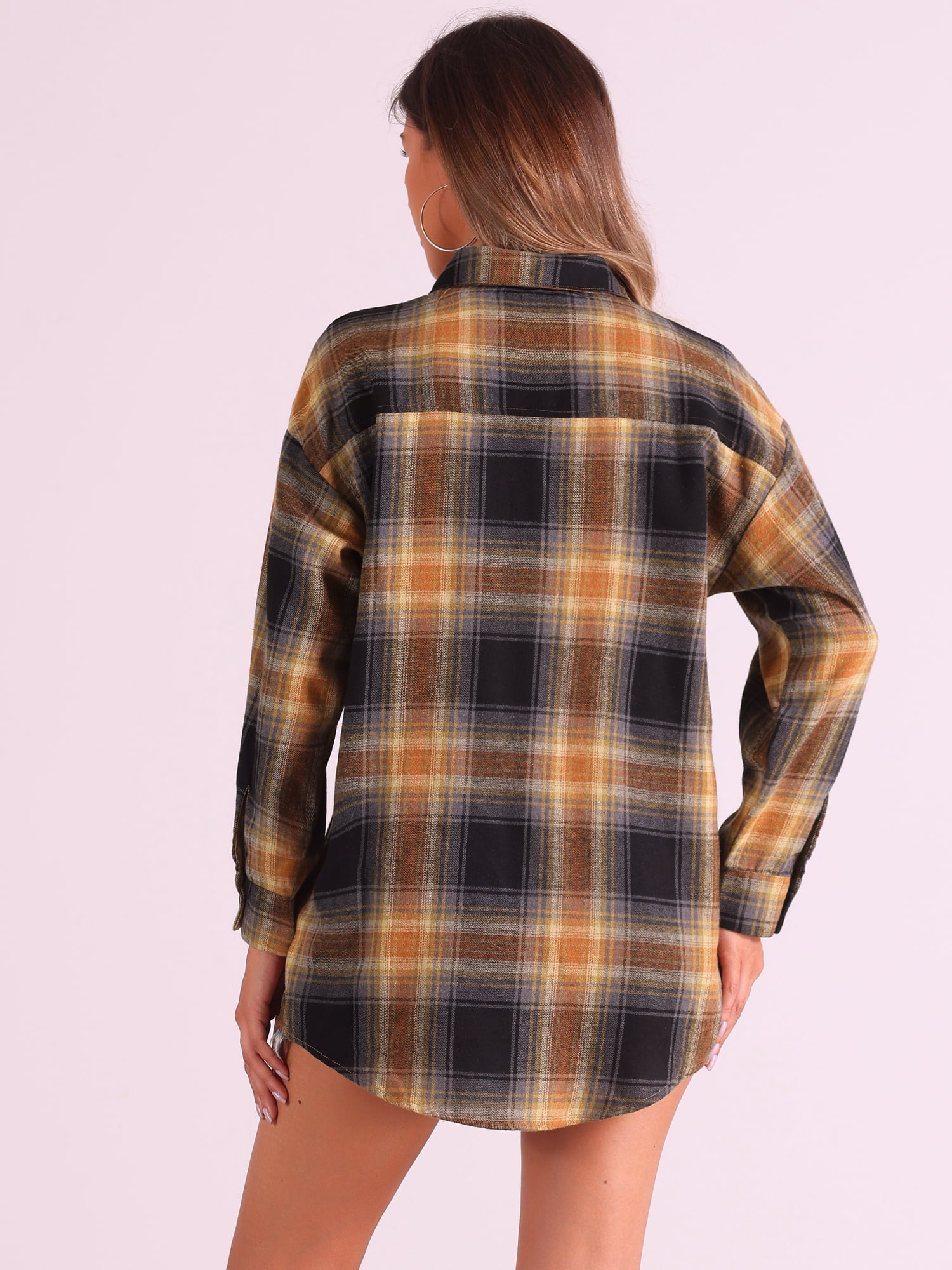 DARING DIVA Women's Long Sleeve Plaid Button Down Shirt Blouse Top M Black Caramel