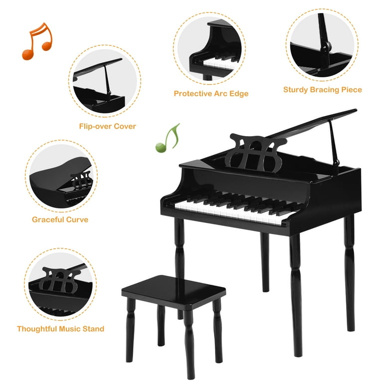 COSTWAY キッズ用ピアノ 30鍵 ピアノセット スツール付き 楽譜台付き Costway 30 Key Classic Baby Grand Piano Toddler Toy Wood