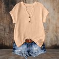 thumbnail image 4 of vigerkar Women's V Neck T Shirt Short Sleeve Casual Basic Tops Loose Fit Henley Tee Summer Lightweight Blouse (Beige, XL), 4 of 9