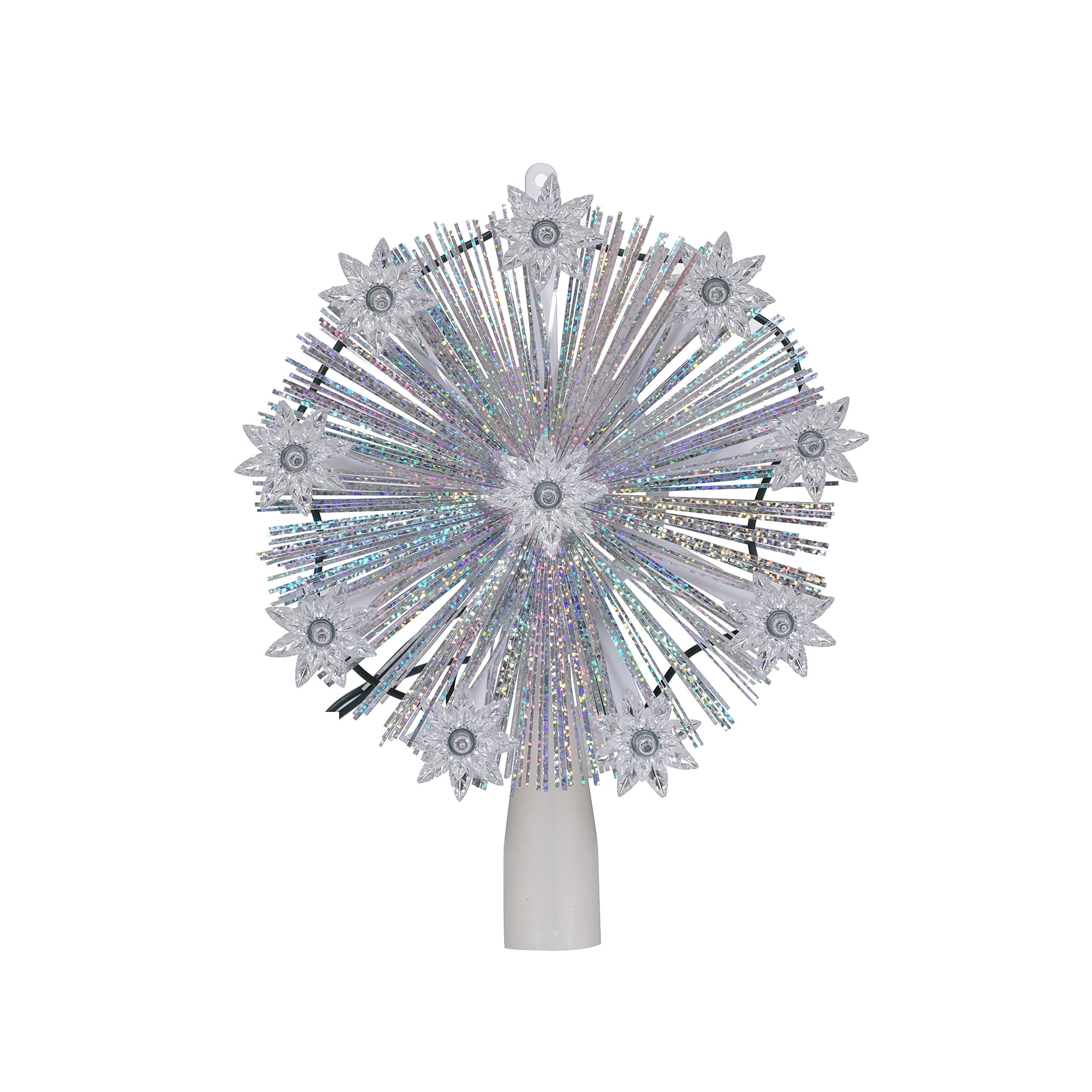 LED 9-Point Tinsel Star Christmas Tree Topper, White, 7", by Holiday Time