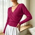 thumbnail image 6 of Women's Cinched Waist Knit Tops Fall and Winter Long Sleeved Solid Color Collar Top Casual Sweater, 6 of 9