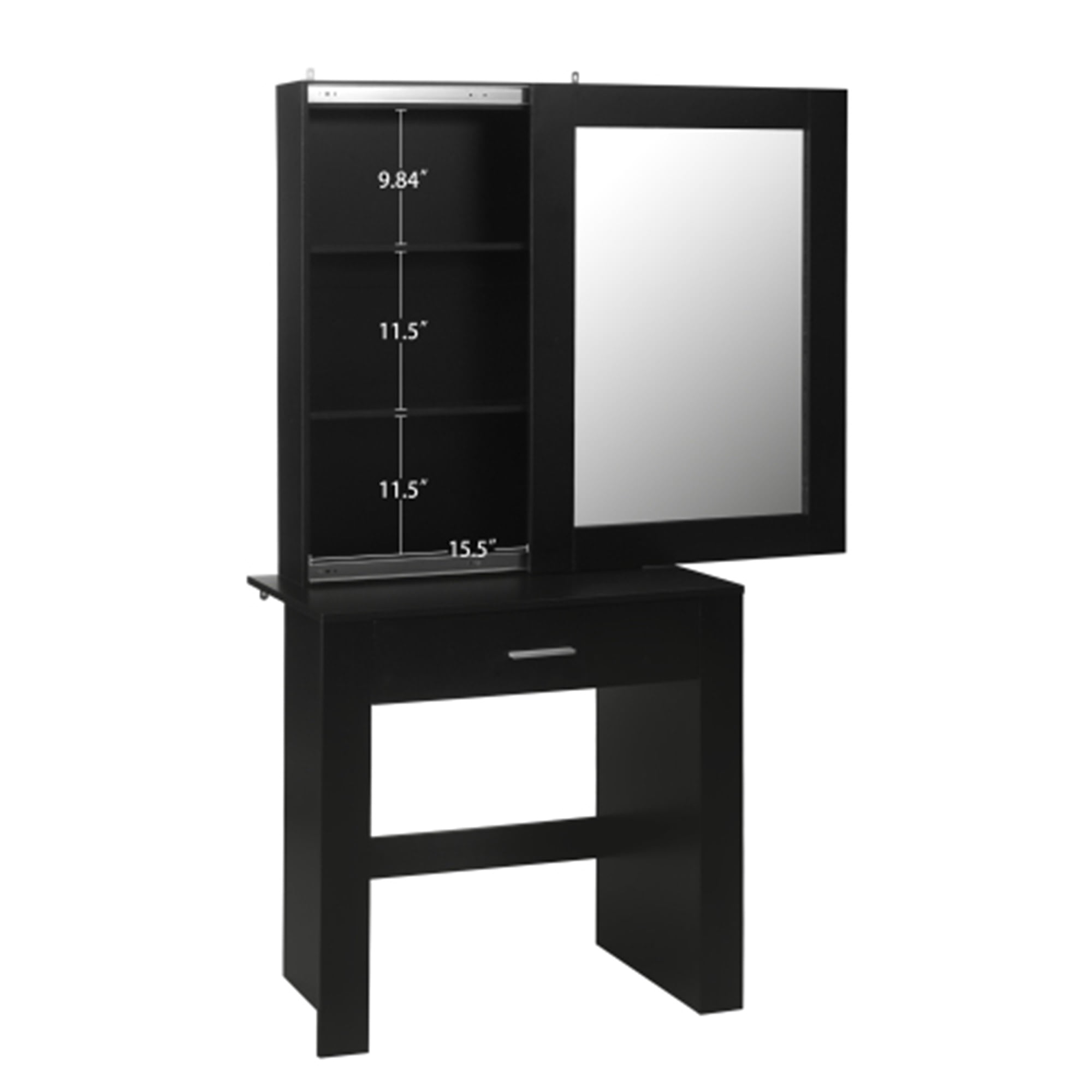 Spaco Modern Vanity Desk with Mirror and Stool, Storage Shelves & Drawer, Vanity Set for Girls, Black Spaco Modern Vanity Desk with Mirror and Stool, Storage Shelves & Drawer, Vanity Set for Girls, Black
