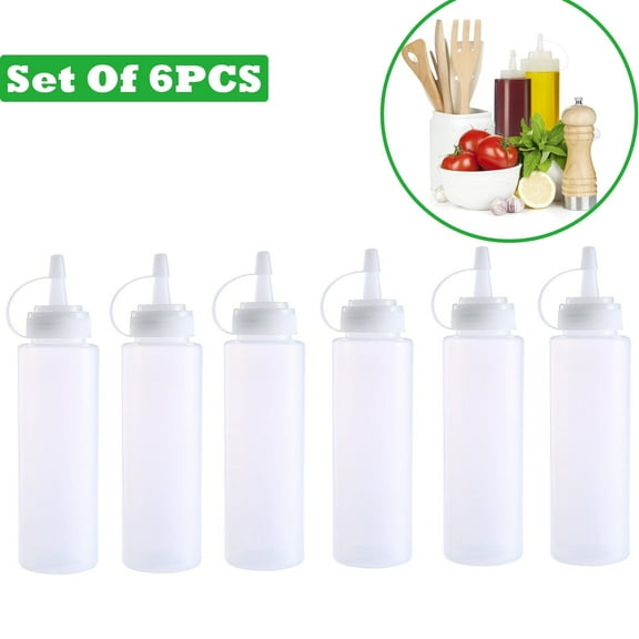 Squeeze Squirt Bottles 6-Pack Multipurpose Condiment Bottles For Sauce, Dressing, More â Reusable Containers With Lids, BPA Free, Dishwasher Safe by 8 Oz/240 ml