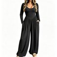 thumbnail image 2 of Wide Leg Jumpsuits for Women Square Neck Smocked High Waist Baggy Jumpsuits Loose Fit Office Work Casual Daily Wear ,L, 2 of 5