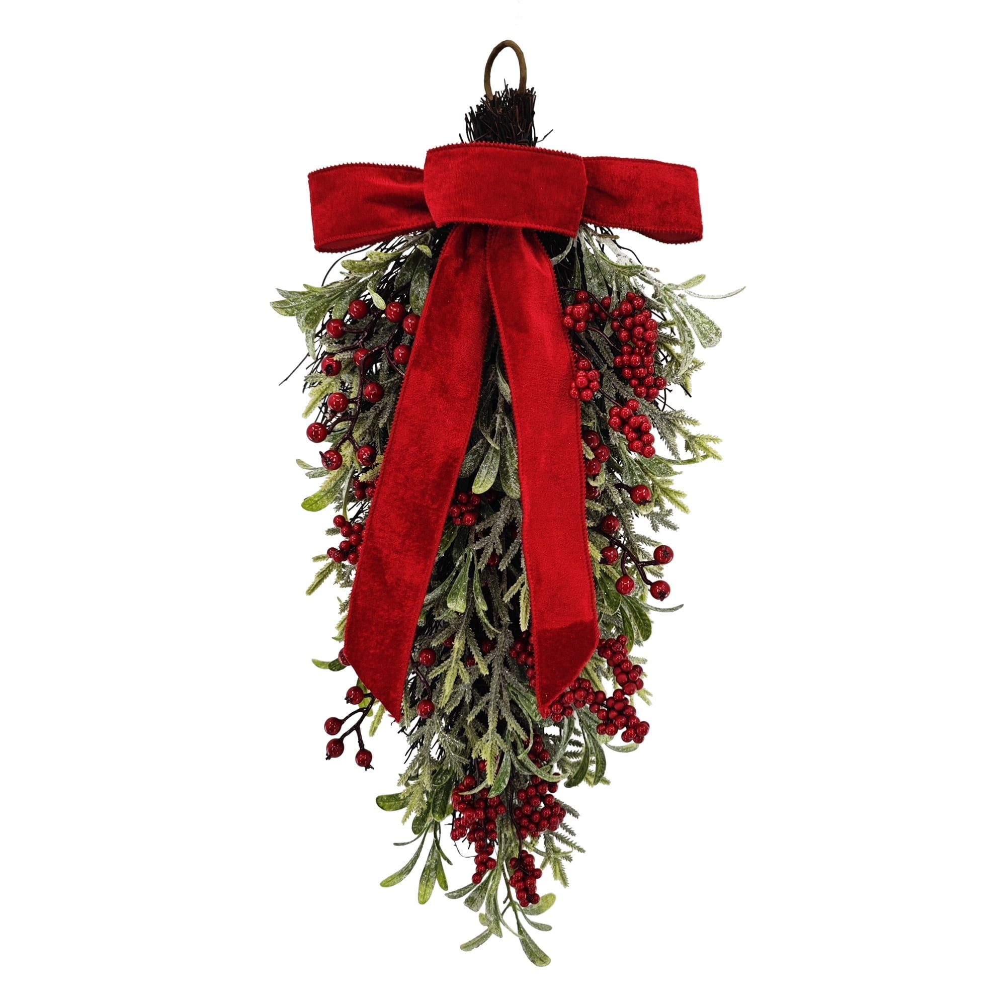 Holiday Time Frosted Greenery and Berry Christmas Swag 24" photo 1