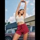 thumbnail image 5 of Pantalones Cortos Deportivos para Mujer con Bolsillos, de Algodón Francés, con Cordón Ajustable, para Hacer Ejercicio en Verano, Informales y Cómodos. Vino Tinto L, 5 of 8