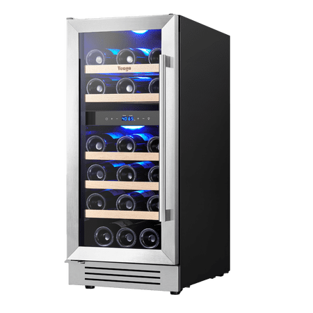 Yeego 15" Wine Cooler Refrigerator, 28 Bottle Dual Zone Wine Fridge with Glass Door for Home/Office, Built-in & Freestanding
