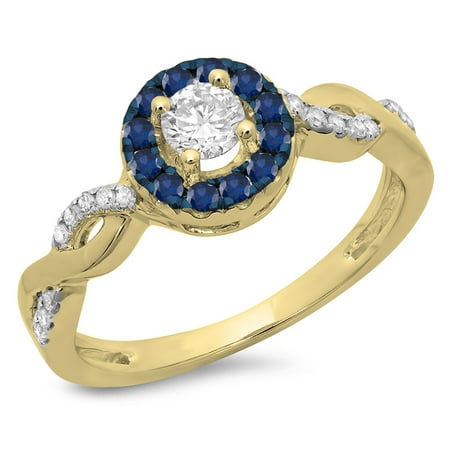 

Dazzlingrock Collection 14K Round Blue Sapphire & White Diamond Ladies Swirl Bridal Halo Engagement Ring Yellow Gold Size 8.5