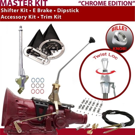 American Shifter TH200 Shifter Kit Chrome 12 in. E Brake Cable Clamp Trim Kit Dipstick for F1856