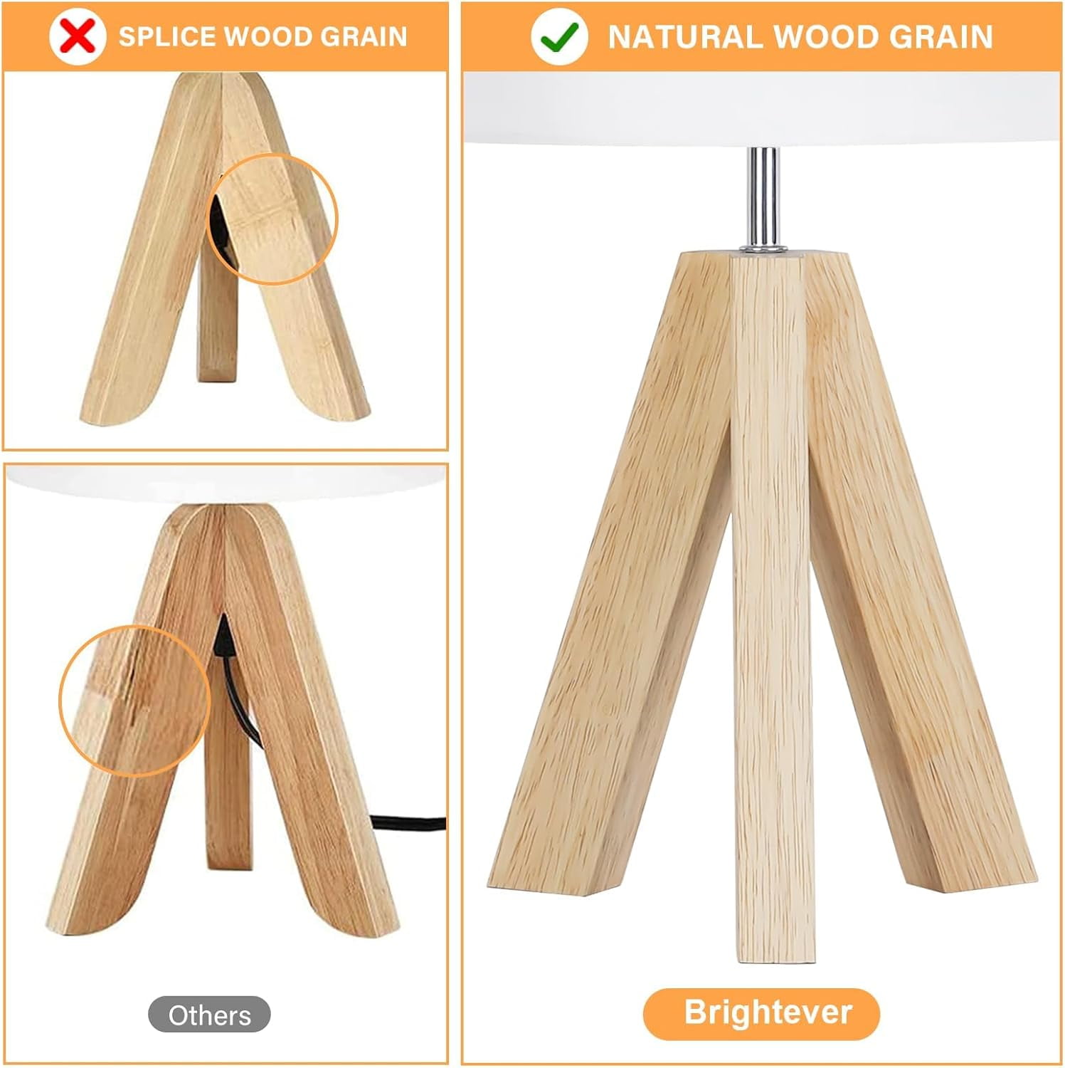 Nordic Hygge Small Beside Table Lamp, Wood Tripod Table Lamp
