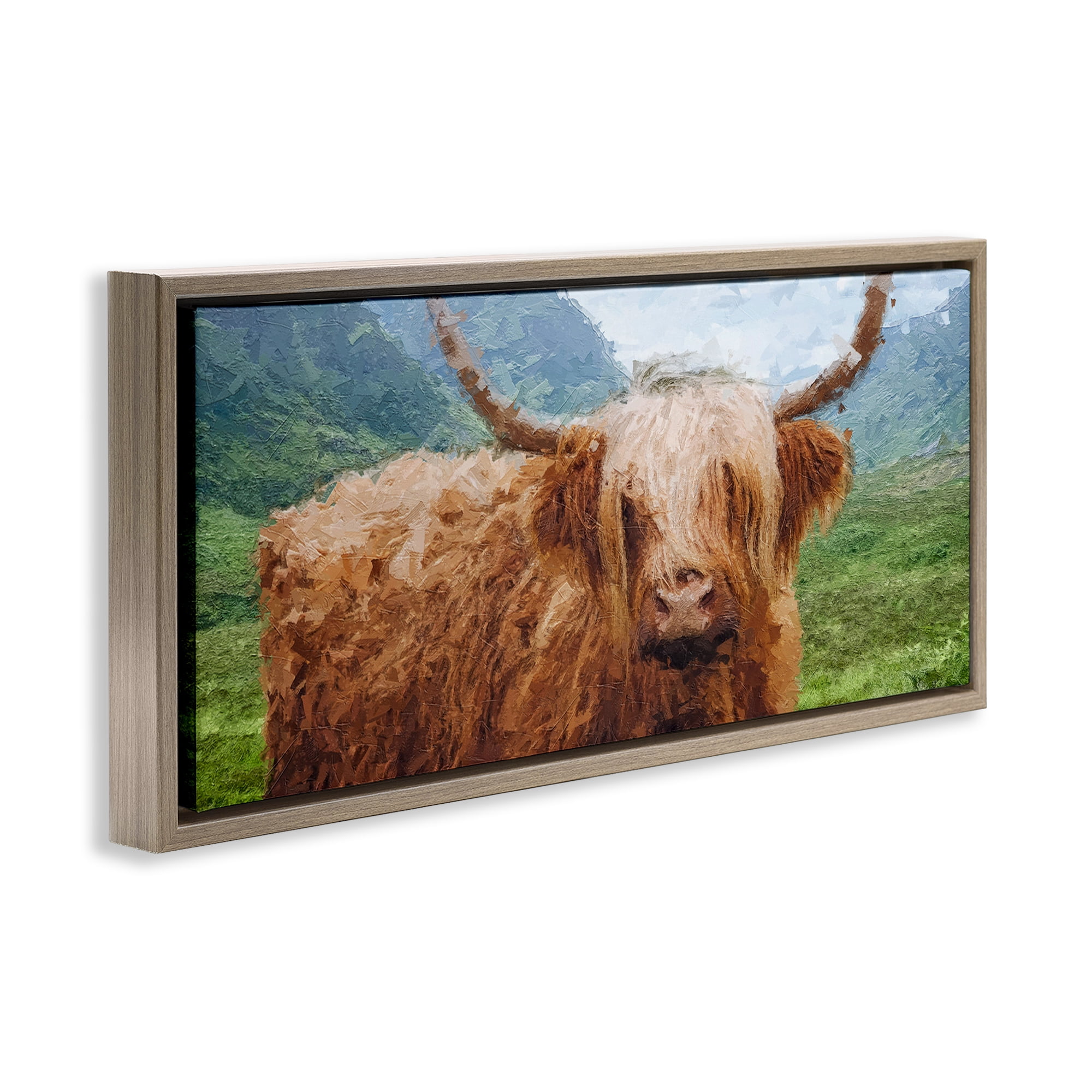 Stupell Industries Impressionist Highland Cattle Animals & Insects Painting Brown Floater Framed Canvas Art Print Wall Art, 31 x 14