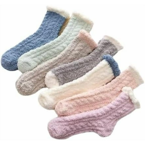 YooGuoGuo Women's Preppy Slipper Socks 7Pairs Kawaii Fuzzy Ankle Socks Cute Cabin Warm Home Socks Fairycore Fluffy Comfy