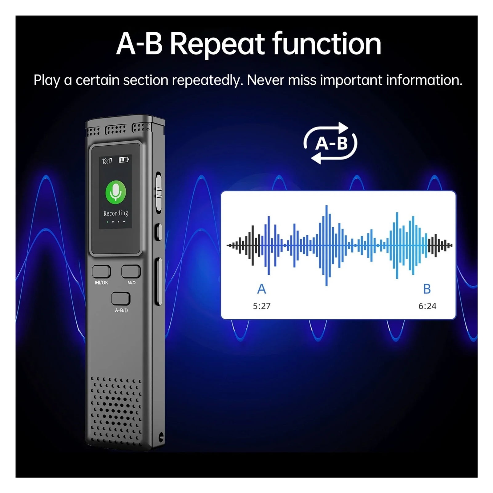 Digital Voice Recorder with Noise Reduction Voice Activation MP3 Music Player up to Recording ,Excellent Sound Quality