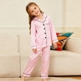 thumbnail image 2 of LEKWK 2-Piece Pajama Set for Girls Silky Satin Striped Long Sleeve Button-Down Top Matching Long Pants Soft Breathable Sleepwear Homewear Outfits, 2 of 7