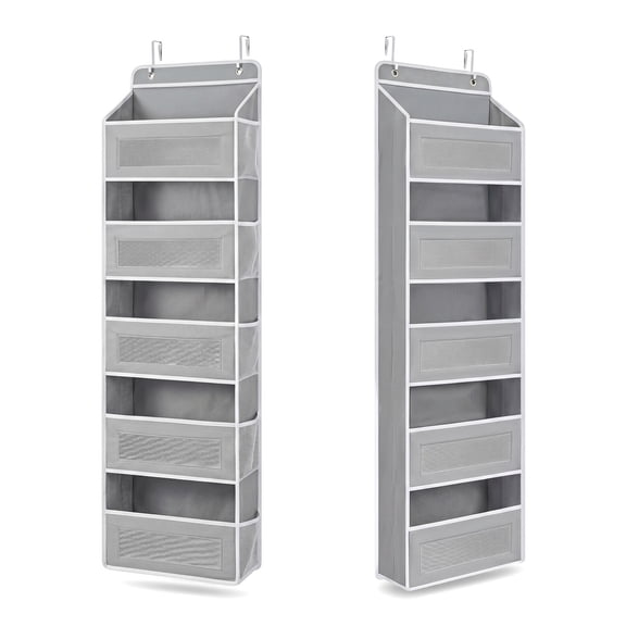 Over The Door Organizer Storage, 5 Shelf Hanging Door Organizer with 5 Large Capacity Pockets, Anti Tilt 44 lb Load Behind Door Storage for Bedroom, Bathroom, Pantry, Nursery, (Grey)
