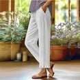 thumbnail image 2 of Fashion Olyvenn Cotton Linen Solid Cropped Pants for Women Summer Elastic Waist Straight Wide Leg Boho Beach Trouser with Pockets White XXL, 2 of 6