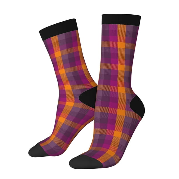 Balery Orange and Purple Plaid Calcetas Largas con Estampado para Hombre y Mujer – Suaves y Transpirables, Talla Única (US 5-11)