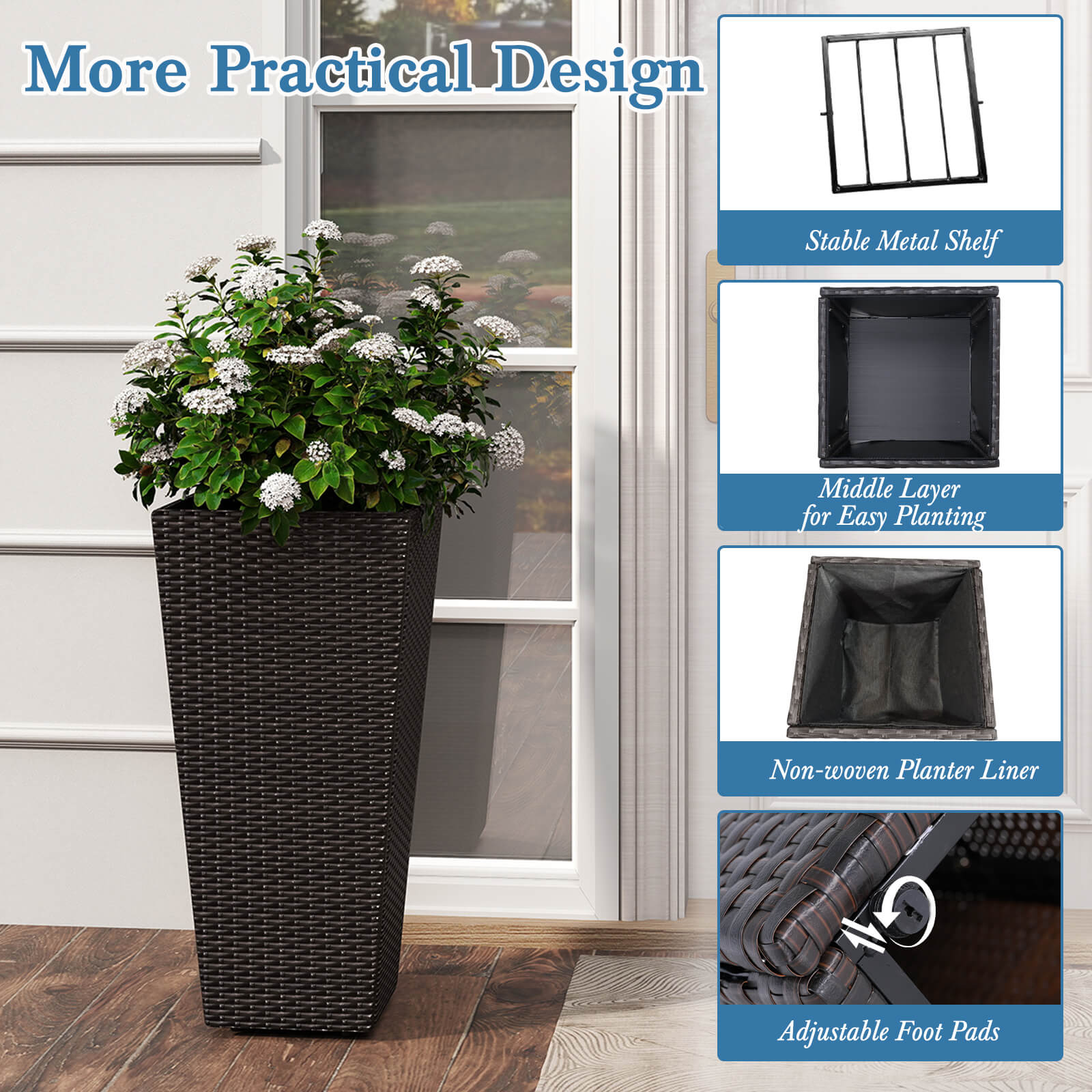 Costway 30” Tall Flower Pot Set of 2 Planter Pots with Open-ended Base & Non-woven Soil Bag
