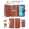 thumbnail image 5 of iPhone 11 6.1 inch Wallet Case, Dteck 2 in 1 Leather Zipper Purse Multi-Function Tri-fold Wallet Case Detachable Magnetic Phone Cover with 14 Card Slots Money Pocket For Apple iPhone 11,Brown, 5 of 11