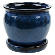 Southern Patio Wisteria Pot de fleurs en céramique de 30,5 cm de diamètre avec soucoupe, bleu