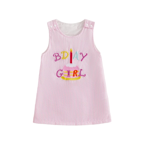 BemeyourBBs Toddler Girls Birthday Overalls Tank Dress 1st 2nd 3rd 4th Years Old Birthday Outfits Letter Cake Embroidered Sleeveless Casual Dress Baby Princess Party Dress Spring Fall Summer Clothes