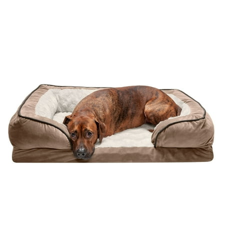 UPC: 0842229119800 | FurHaven Pet Products | Memory Foam Perfect Comfort Velvet Waves Sofa-Style Couch Pet Bed for Dogs & Cats Brownstone Large