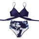 thumbnail image 2 of Traje de baño de dos piezas para mujer/adolescente, con cuello halter fruncido, bikini de cintura alta, traje de baño con espalda ajustable y teñido anudado., 2 of 8