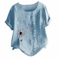 thumbnail image 4 of Gibobby Playera de Manga Corta con Cuello Redondo Mujeres Blouse Top Floral imprimir con estilo T camisas(Azul,M), 4 of 4