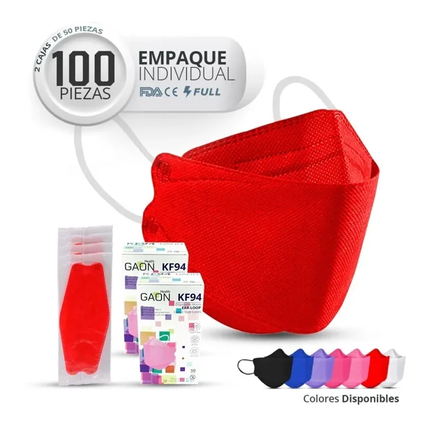 Cubrebocas Kf94 Tapabocas Máxima Protección Seguridad Kit 100 Rojo Gaon KF94
