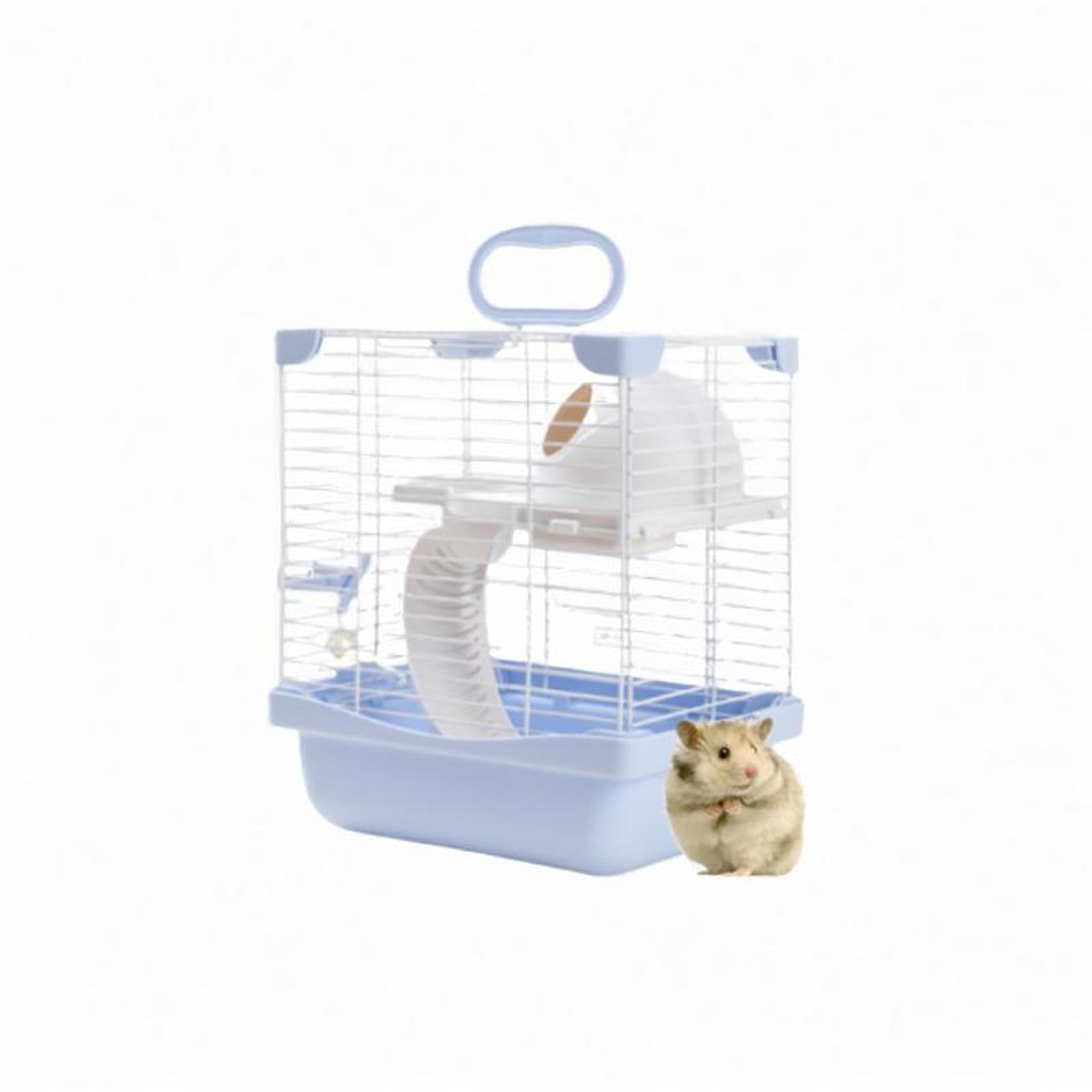 EHJRE 2 Tiers Hamster Cage Enclosure Portable for Mouse Rat with Water Bottle, Food Bowl High Chassis Design Versatile 7.4x9x11inch Blue