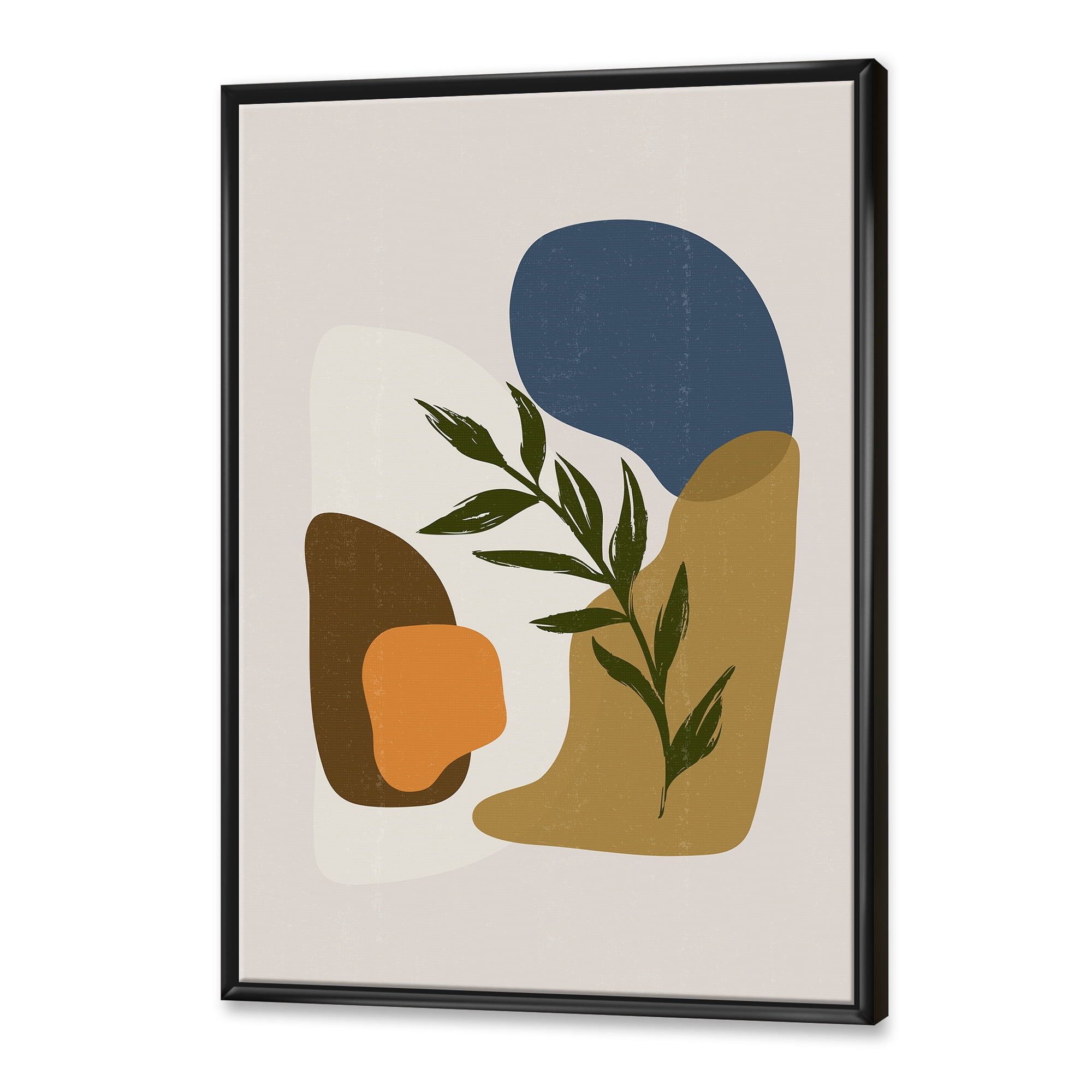 Green Leaf With Botanical Minimalist Shapes 24 in x 32 in Framed Painting Canvas Art Print, by Designart