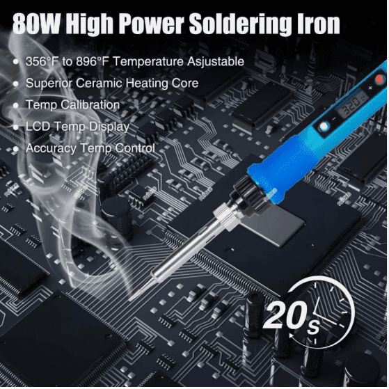 80W Electric Soldering Iron Kit – Soldering Gun Tool Set with Solder Wire & Desoldering Pump for Electronics Repair