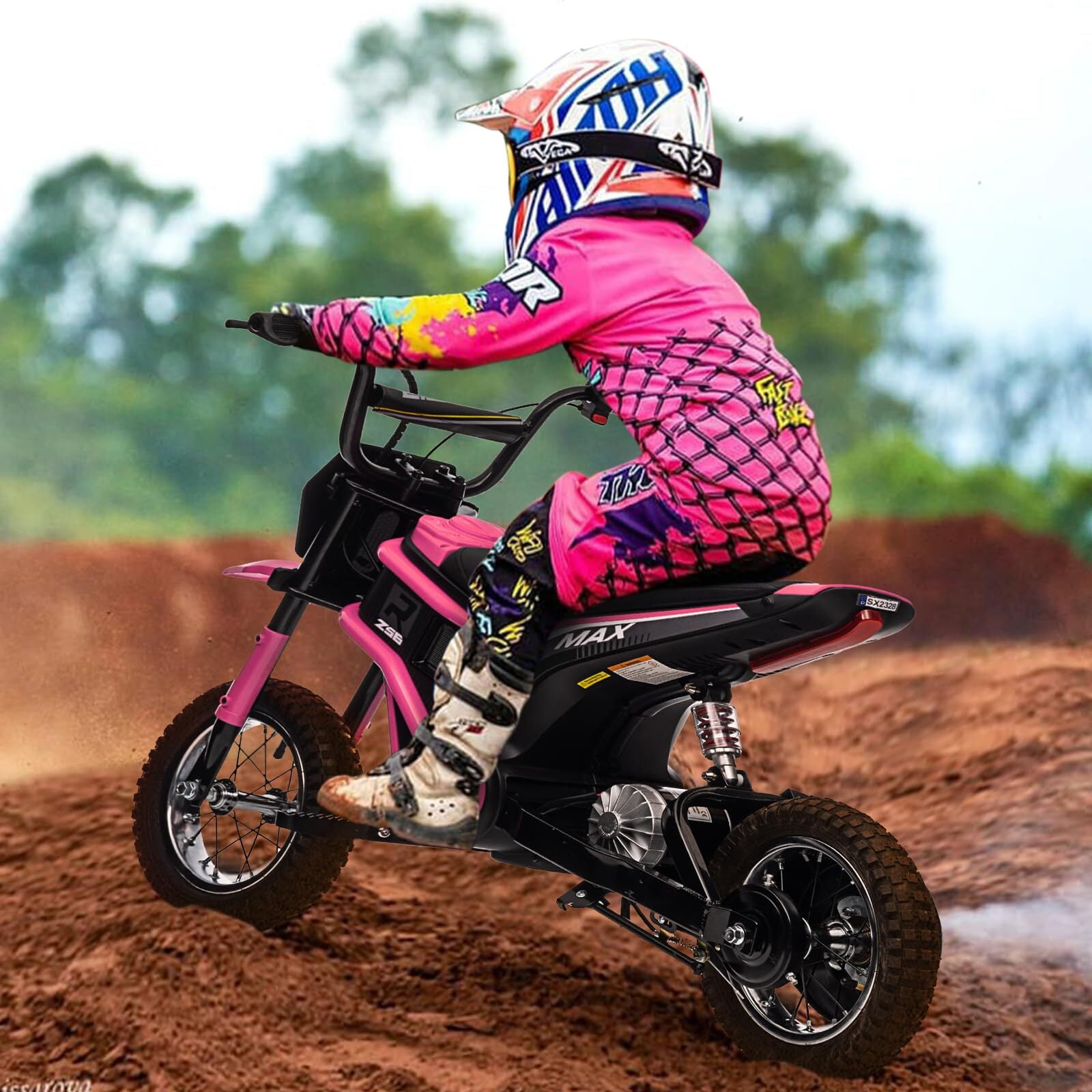Garvee Electric Kids Dirt Bike, 12V 350W Ride on Motorcycle, High Spped Up to 14.29 MPH, 3-Speed Modes Off-Road Bike for 5-12 Years, Max Weight 135 lbs. (Pink-9)