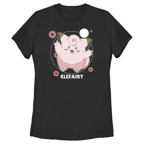 Women's Pokemon Clefairy Moonlit Dance  Graphic Tee Black Large