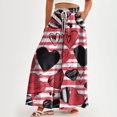 thumbnail image 2 of WTOBBY Women's High Waisted Wide Leg Pants Summer Casual Flowy with Pockets and Romantic Valentine's Day Print,Beach Trousers for Date Nights, Anniversary Celebrations and Couple Getaways,Red 2XL, 2 of 5