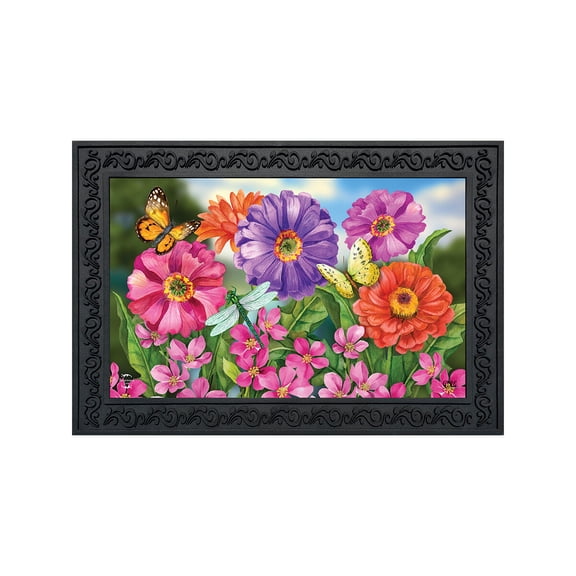 Briarwood Lane Doormat 30x18 Indoor Outdoor Zinnias in Bloom Spring For Spring Doormat
