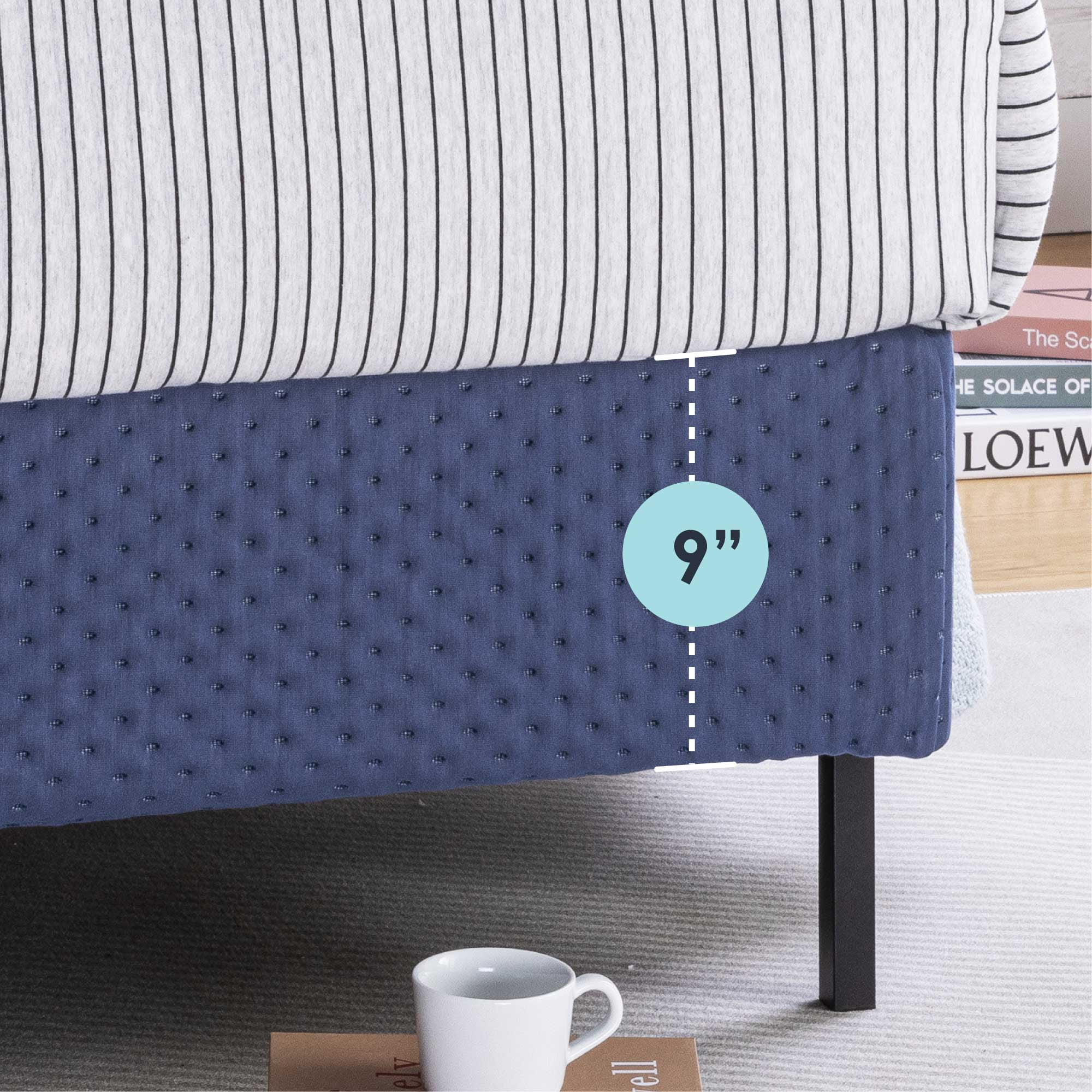 Mellow 9" Box Spring, Heavy Duty Steel, Easy Assembly, Navy, Queen