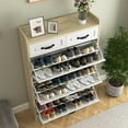 thumbnail image 3 of GVN Shoe Storage Cabinet, Shoe Organizer,Shoe Storage Cabinet with 3 Flip Drawers and 2 Storage Drawers,White & Natural, 3 of 13