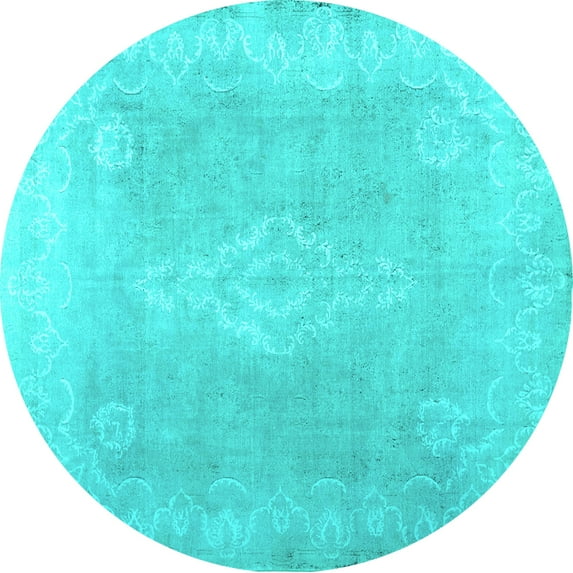 Ahgly Company Indoor Round Abstract Turquoise Blue Contemporary Area Rugs, 3' Round