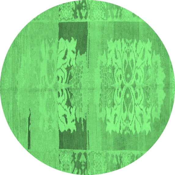Ahgly Company Indoor Round Abstract Emerald Green Modern Area Rugs, 5' Round